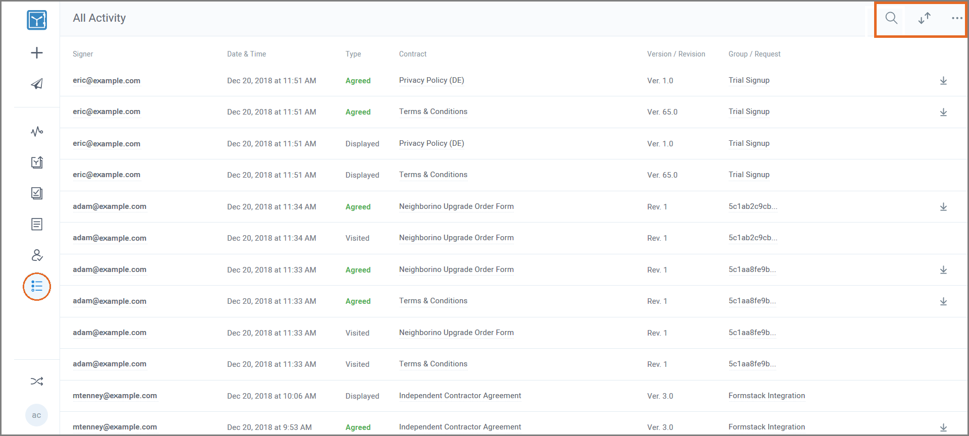 Activity log Ironclad
