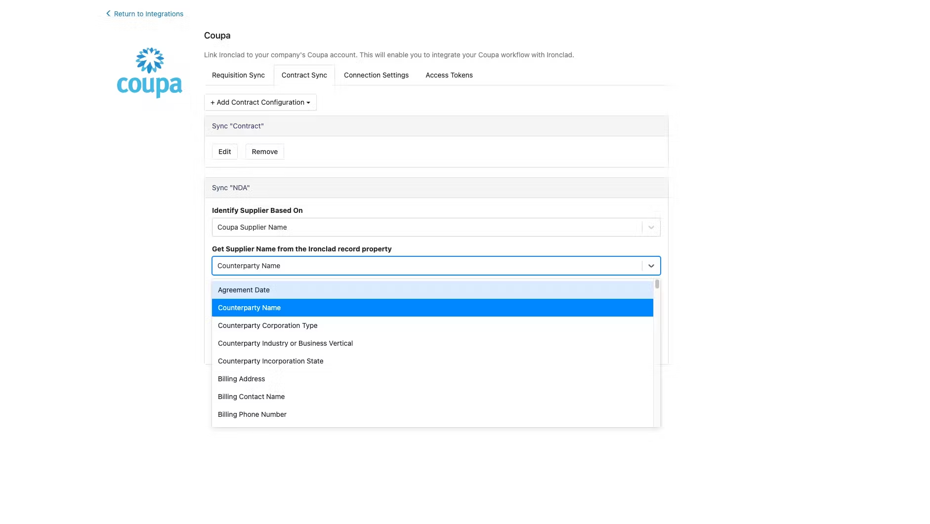 Set Up Coupa Contract Sync – Ironclad