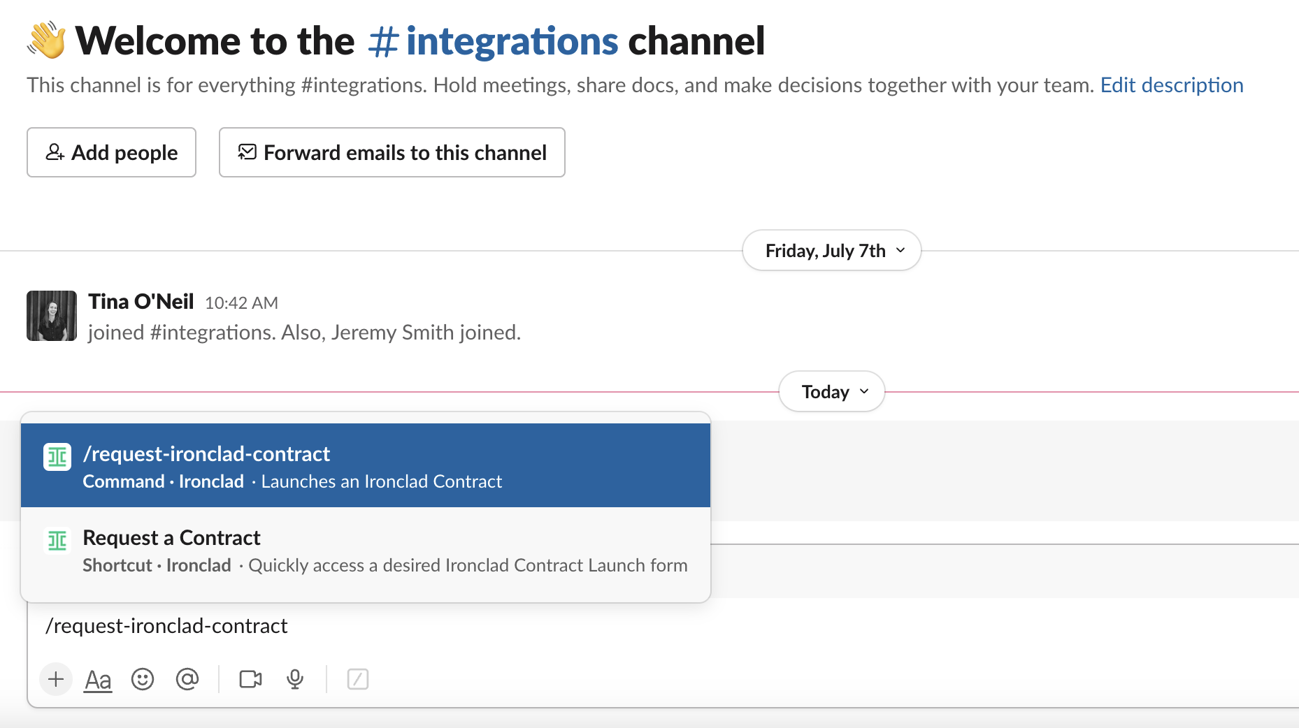 An image of the slash command you can use in Slack to create a workflow.