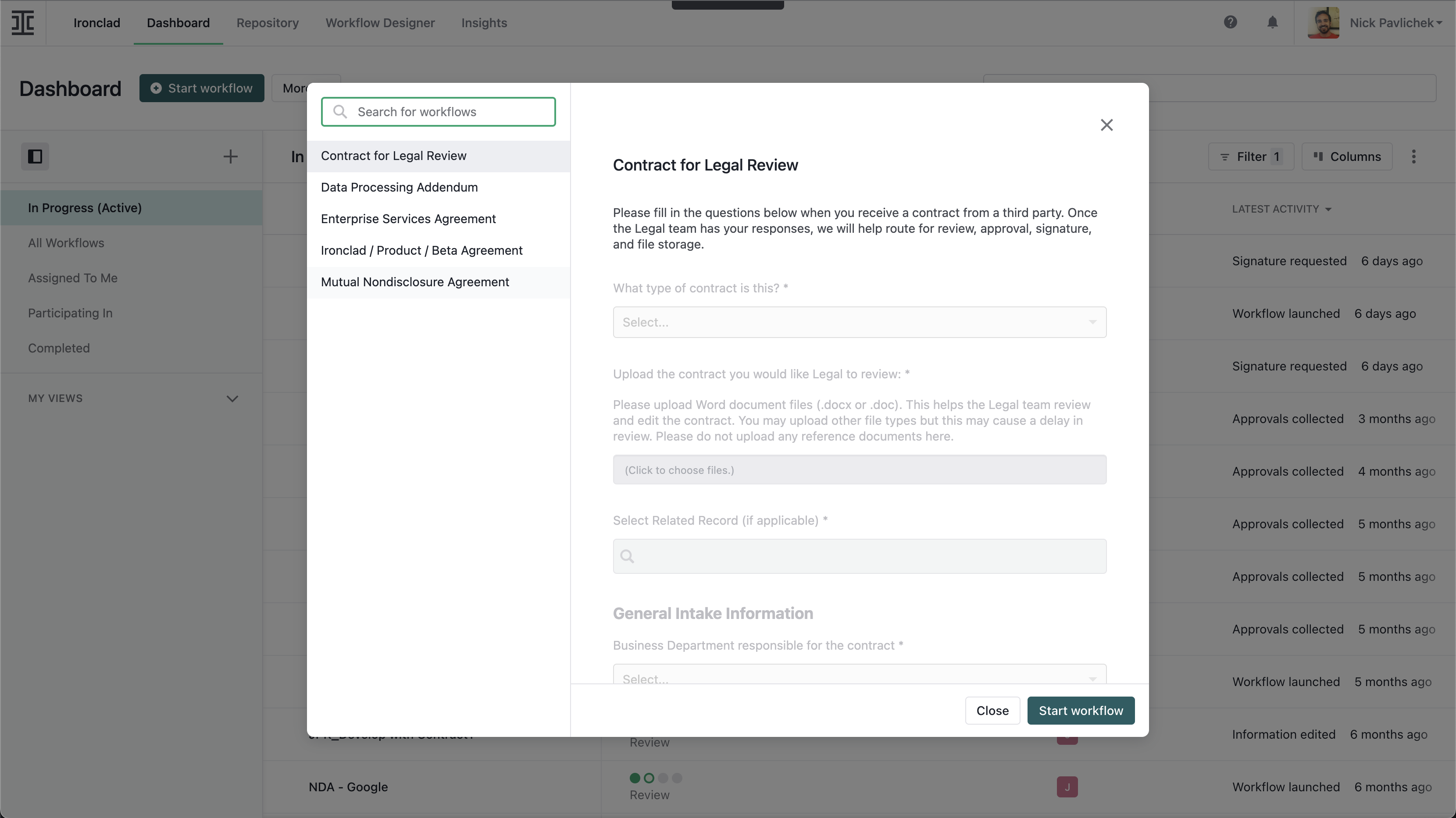 Dashboard Overview – Ironclad