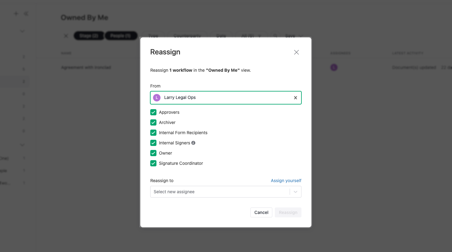 Reassign Workflows – Ironclad