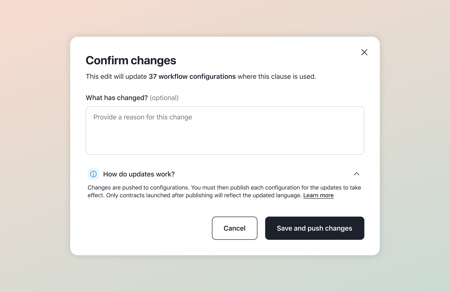 Confirm changes modal.